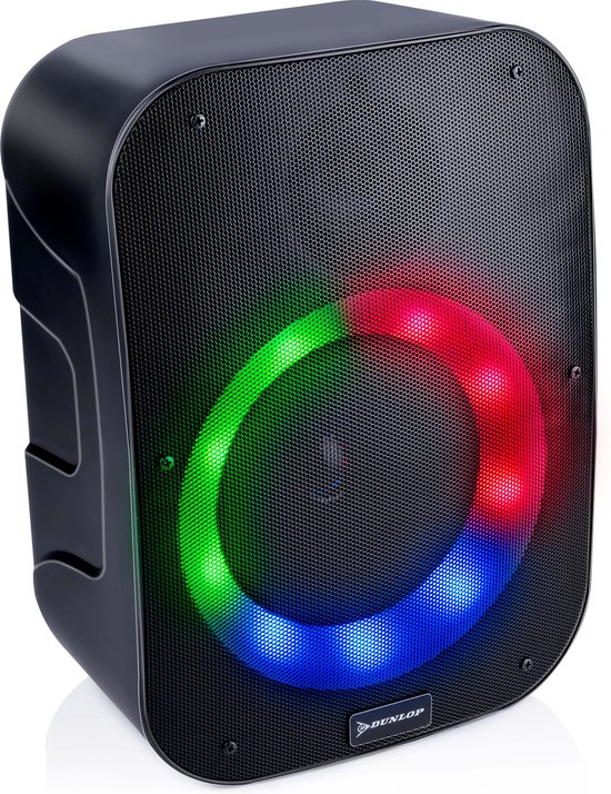 Dunlop Bluetooth Speaker 20 Watt - 1200 mAh accu - Koppelbaar - Met Disco Licht - Zwart - 5.5 uur speelduur van Dunlop