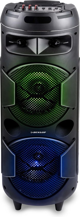 Dunlop Bluetooth Speaker MW-538 - 2 x 10W - met FM-Radio en AUX/MIC Ingang - Ingang voor TF Kaart en (Micro)USB - LED Verlichting - Zwart van Dunlop