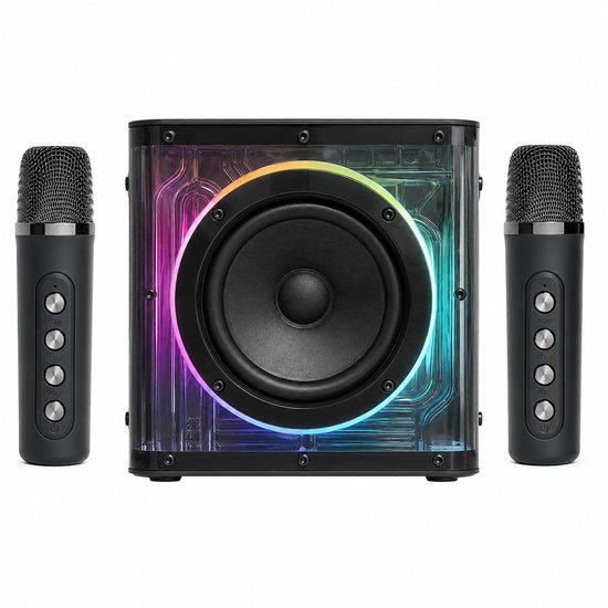 DUTCHPOWER Karaoke Plus Set met 2 Draadloze Microfoons - Premium Bluetooth Karaoke Speaker - USB-C Oplaadbaar - RGB LED-Verlichting