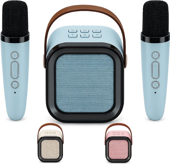 DUTCHPOWER Karaoke Set met 2 Draadloze Microfoons - Blauw - Bluetooth 5.3 Speaker - USB-C Oplaadbaar - LED Lichteffecten