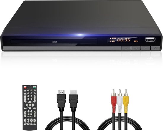 DVD-Speler HDMI Regiovrije DVD-Speler voor TV, 1080P-Upscaling, USB-Ingang, Breakpointgeheugen, Ingebouwde PAL NTSC, DVD-/CD-spelers Speelt Alle Regio's en Meerdere Formaten Af voor Thuis