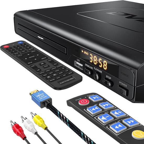 DVD-speler met HDMI voor alle regio's, eenvoudig bedieningspaneel, Full HD, geschikt voor DVD en CD