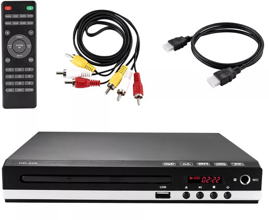 dvd-speler - Uitgerust met HDMI-, USB- en AV-aansluitingen - 1080p - Speelt dvd's, cd's en vcd's af - USB-aansluiting voor het afspelen van films en foto's - High-definition mini-cd - Inclusief afstandsbediening - Zwart van Ruijingsky