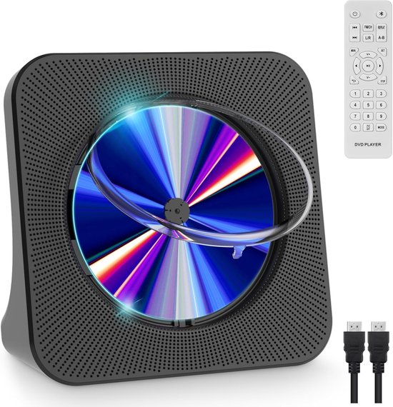 Dvd-speler voor tv, all-region, gratis desktop, dvd/cd-speler voor thuis, met bluetooth-luidsprekers, display, wekker, FM-radio met cd-speler, USB-kaart, afspelen, inclusief afstandsbediening