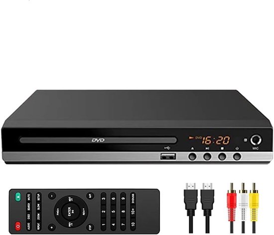 DVD-speler voor tv, cd-speler met afstandsbediening, 1080p HD, compacte speler, regio-vrij, HDMI- en RCA-kabels, USB-ingang, geschikt voor monitor en projector, nieuwe en oude tv's.