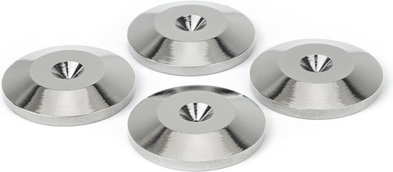 Dynavox Spike dempers, onderlegschijven, sluitringen voor luidsprekerboxen en apparaten, stijlvolle bescherming tegen krassen op de vloer of in het hifi-rek, set van 4, zilver van Merkloos
