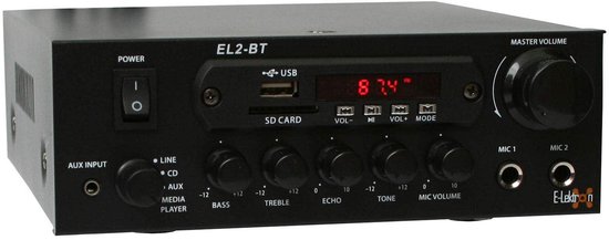E-Lektron EL2-BT - Stereo versterker - Met Bluetooth en karaokefunctie - USB en SD MP3-speler