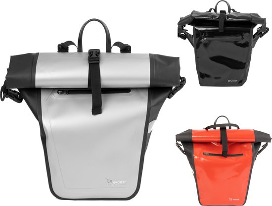 Ekostar® online shopping - 2in1 Fietstas - Waterdicht - Rolltop - 17 tot 28 Liter - Zilver - Enkele Fietstas - Fietstassen electrische fietsen van Ekostar