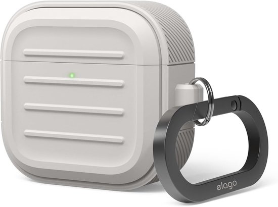 elago Armor Hoesje compatibel met AirPods 4e generatie - compatibel met AirPods 4 hoes, karabijnhaak inbegrepen, ondersteunt draadloos opladen, schokbestendig, volledige bescherming (steen)