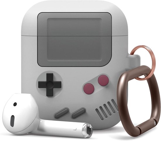 Elago AW5 Case for AirPods 1 & 2 | Classic Game Player Design Case with Keychain, Durable Silicone Construction (Light Grey) [US Patent Registered]