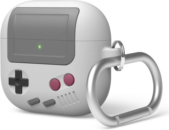elago AW5 Compatibel met AirPods 4 Hoesje (2024), Klassiek Retro Handheld Spelconsole Ontwerp Hoesje Compatibel met Apple AirPods 4 Karabijnhaak Inclusief (Lichtgrijs)