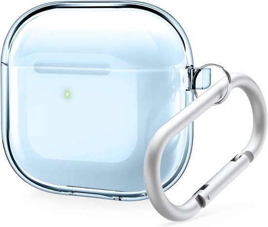 Elago Clear Case for AirPods 4 | Carabiner Included, Reduced Yellowing, Wireless Charging, Shock Resistant (Aqua Blue)
