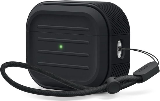 elago Pantser Case Compatibel met het Gevaldekking van AirPods Pro 2, Sleutelkoord inbegrepen, Ondersteunt Draadloos Laden, Schokbestendig, Volledige Bescherming (Zwart) | Inclusief nekkoord, ondersteunt draadloos opladen, schokbestendig (zwart)
