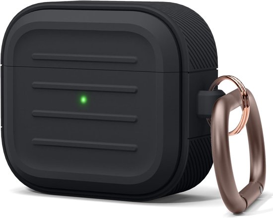 elago Pantser Case met Sleutelhanger Compatibel met AirPods 3 Case Cover - Ondersteunt Draadloos Opladen, Schokbestendig, Volledige Bescherming (zwart)