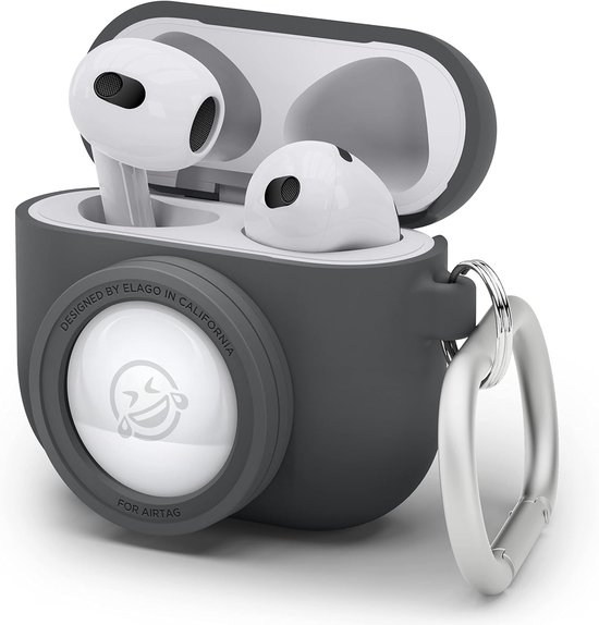 elago Snapshot Hoes compatibel met AirPods 3 en AirTags, schattig klassiek camera-design, locator case, sleutelhanger, inclusief tracking-apparaat niet inbegrepen, donkergrijs