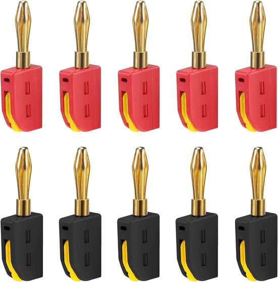 Elkuaie Banaanstekkers 4 mm - Luidspreker Aansluiting - Audioverbinding - 10 stuks - Zwart/Rood van Merkloos