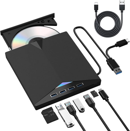 Externe Blu-ray Speler - Draagbare DVD Brander - Films Kijken - 7-in-1 Functie - Slank Ontwerp - Zwart