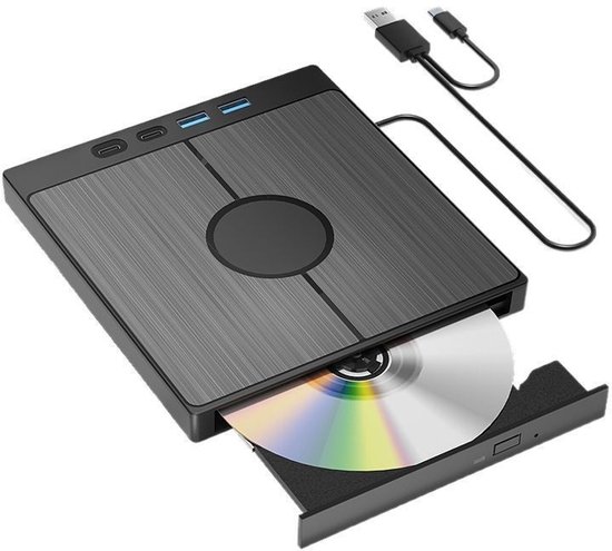 Externe cd-dvd-drive, USB 3.0 Type-C draagbare cd-dvd-brander +/-RW, extern, met USB/SD/TF-kaartlezer, draagbaar geschikt voor pc, laptop, desktop, MacBook, Win11/10/8/7/XP, Linux, Mac OS, Vista
