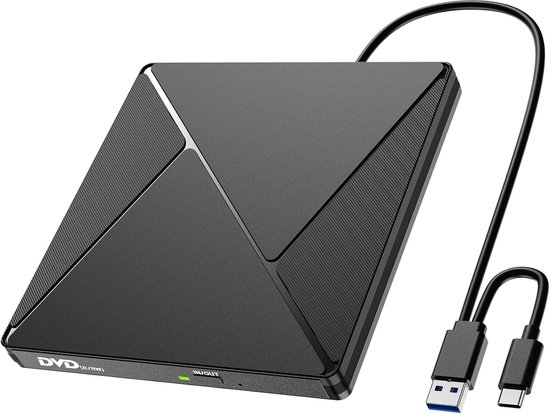 Externe CD/DVD drive USB 3.0 & USB-C DVD – draagbaar CD/DVD-RW/ROM station – geschikt voor pc, laptop, Windows, Linux en macOS