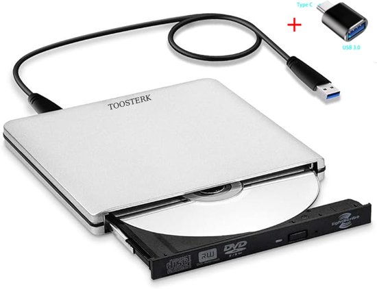 Externe CD/DVD Speler USB 2.0 – Compatibel met , Laptop en Windows 7/8 PC Zilver