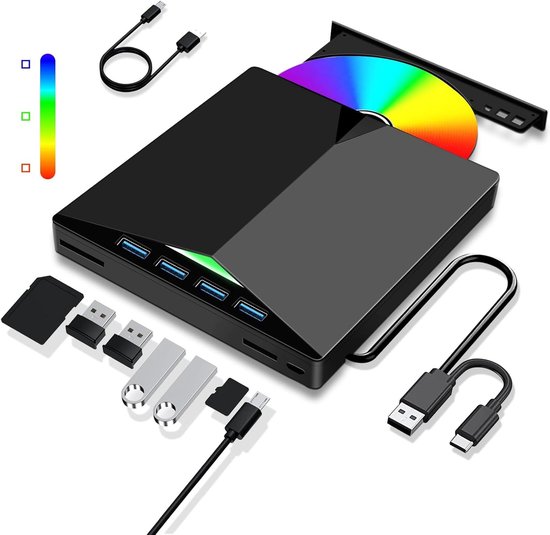 Externe CD/DVD-speler USB 3.0, draagbaar, recorder, RW/ROM-drive, snelle overdracht, geïntegreerde USB-kabel geschikt voor Windows 7/8/10/11/Vista/Linux