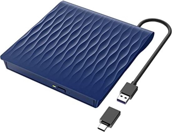 Externe DVD Speler - Externe DVD Speler voor Laptop - Externe DVD Speler en Brander - USB 3.0 en Type-C - Blauw