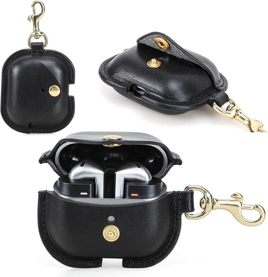 FAMILY Hoesje voor Samsung Galaxy Buds 3/ Buds 3 Pro (2024), premium lederen oortelefoon hoesje accessoires compatibel met Buds 3/ Buds 3 Pro met sleutelhaak (zwart)