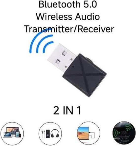 Ferfito 2 IN 1 Mini Bluetooth 5.0 Audio Receiver Transmitter - Draadloos Audio Zender & Ontvanger- Bereik tot 10 Meter - zwart van Merkloos