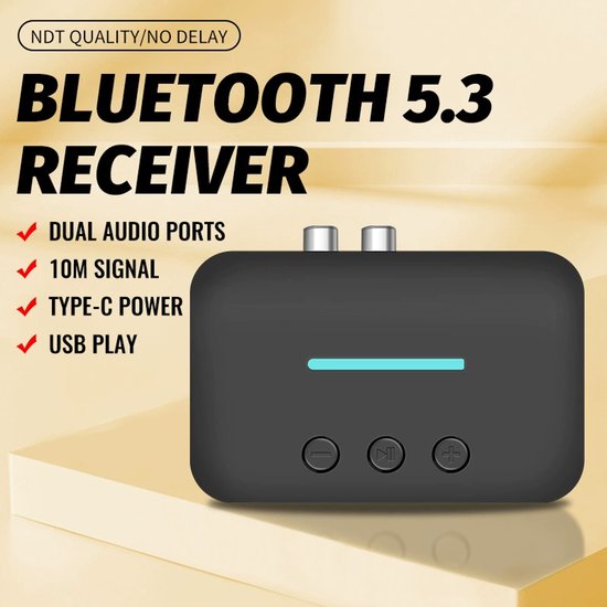 Ferfito Bluetooth 5.3 Audio Receiver - Draadloos Muziek Receiver - 2 RCA + 3.5mm AUX output -Draadloos Ontvanger-zwart van Merkloos