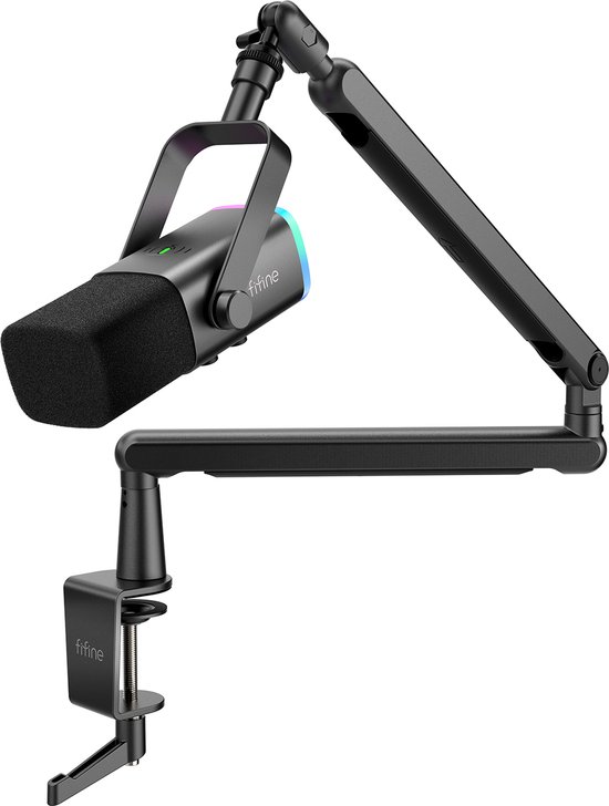 FIFINE - TAM8 - USB / XLR Studio microfoon - Flexibele Arm ( BM88 ) - Met kabelgoot - Geschikt voor PC/PS4/PS5 - RGB - Podcast - Gaming - Streaming - Zwart