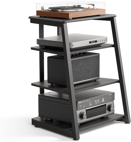 FITUEYES HiFi-meubel - Hoogteverstelbare planken - 78 cm hoog - Verstelbare voetjes - Zwart