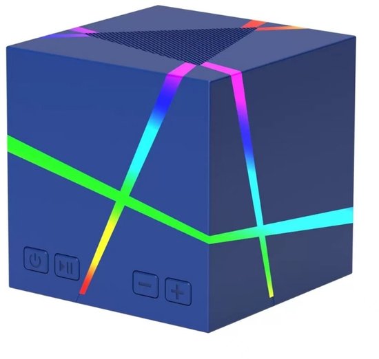 Fivesquare MiniCube LED Speaker – Mini Bluetooth Speaker met Ritme-Reactieve RGB Licht & AUX/TF Ondersteuning Blauw van Merkloos