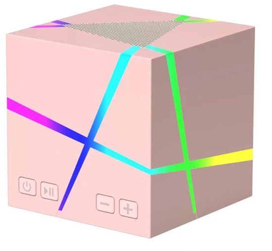 Fivesquare MiniCube LED Speaker – Mini Bluetooth Speaker met Ritme-Reactieve RGB Licht & AUX/TF Ondersteuning Roze van Merkloos