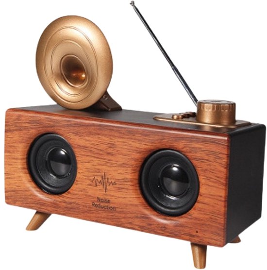 Fivesquare RetroTone Bluetooth Speaker – Retro Horn Design, 10W Stereo, FM Radio, TWS & Bluetooth 5.4 van Merkloos