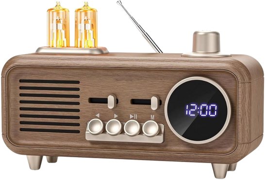 Fivesquare RetroTube Clock Radio Speaker – Retro Buizenlamp Design, 7W Speaker, Clock Display, Night Light, FM & Bluetooth 5.4 van Merkloos