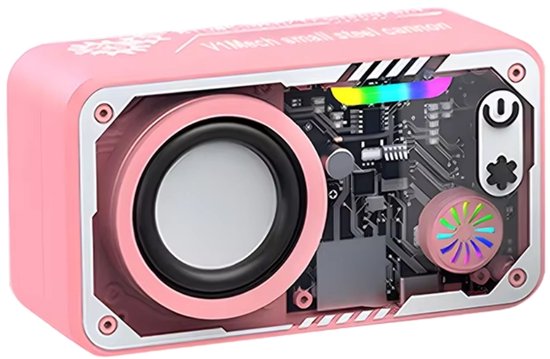 Fivesquare SteelCannon RGB Speaker – Mini Bluetooth Speaker met Transparant Industrieel Design, 5W Bass & RGB Ambient Licht Roze van Merkloos