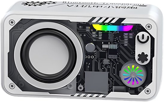 Fivesquare SteelCannon RGB Speaker – Mini Bluetooth Speaker met Transparant Industrieel Design, 5W Bass & RGB Ambient Licht Wit van Merkloos