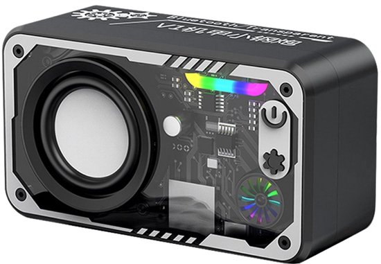 Fivesquare SteelCannon RGB Speaker – Mini Bluetooth Speaker met Transparant Industrieel Design, 5W Bass & RGB Ambient Licht Zwart van Merkloos