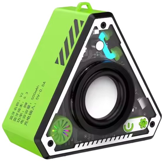 Fivesquare TriBeam RGB Speaker – Mini Driehoek Bluetooth Speaker met 360° Surround Sound, TWS & RGB Licht Groen van Merkloos