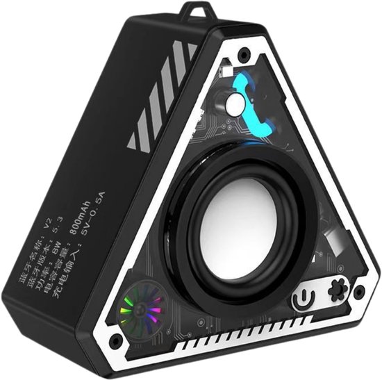 Fivesquare TriBeam RGB Speaker – Mini Driehoek Bluetooth Speaker met 360° Surround Sound, TWS & RGB Licht Zwart van Merkloos