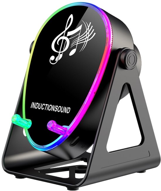 Fivesquare Wireless Mini RGB Speaker – 5W Sensor Induction Audio, 15W Wireless Charging & 180° Telefoonstandaard Zwart van Merkloos