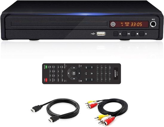 Florixa® DVD Speler met HDMI - DVD Speler - Mini DVD Speler - 1080P Full HD - met Toebehoren - Zwart - ‎23cm x 5cm x 19cm