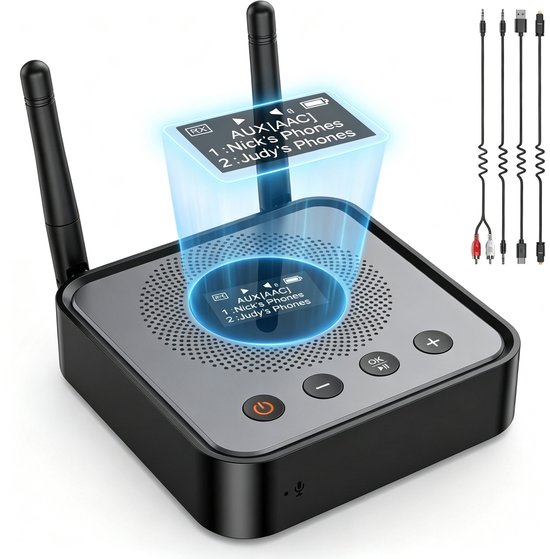 Fokelyi - Bluetooth-ontvanger/zender - Audio/tv/computersystemen met ondersteuning voor OLED-display/lage latentie/HD Bluetooth-audioadapter, uitgerust met USB/optische/RCA/3,5 mm AUX-ingang/uitgang.