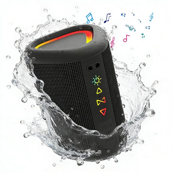 Fokelyi Bluetooth Speaker 24W- Draadloze Muziek BoxTot - IPX7- TWS Pairing - Bluetooth 5.4- Draagbare Draadloze Speaker met RGB Lichtshow -- IPX7 Waterdicht- Geluidsbox - Zwart-Cadeau Valentijnsdag-Valentijn van Merkloos