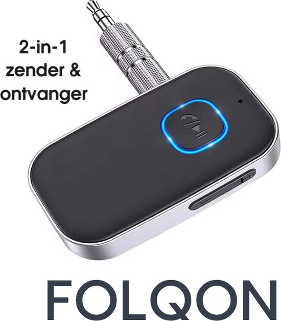FOLQON - Bluetooth 5.0 Zender en Ontvanger - Handsfree Bellen - Bluetooth AUX audio - Dual Device Connectie - 16 uur Batterij - AUX adapter - Bluetooth via AUX - incl. 1 meter audio jack kabel van Merkloos