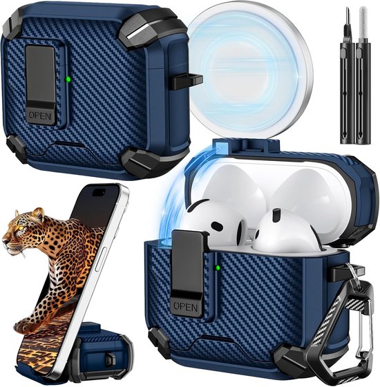 For AirPods 4 Case, Carbon Fiber Texture-Blue