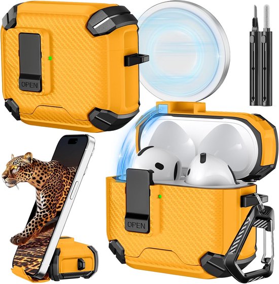 For AirPods 4 Case, Carbon Fiber Texture-Yellow