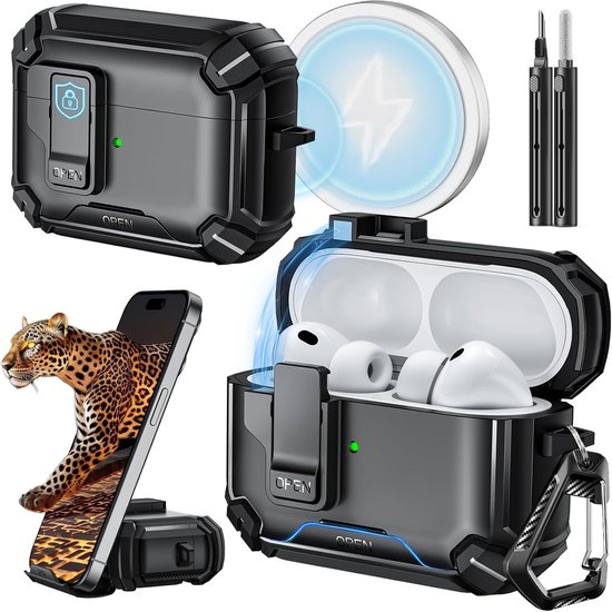 For AirPods Pro 3 Case, Auto-Locking-Black
