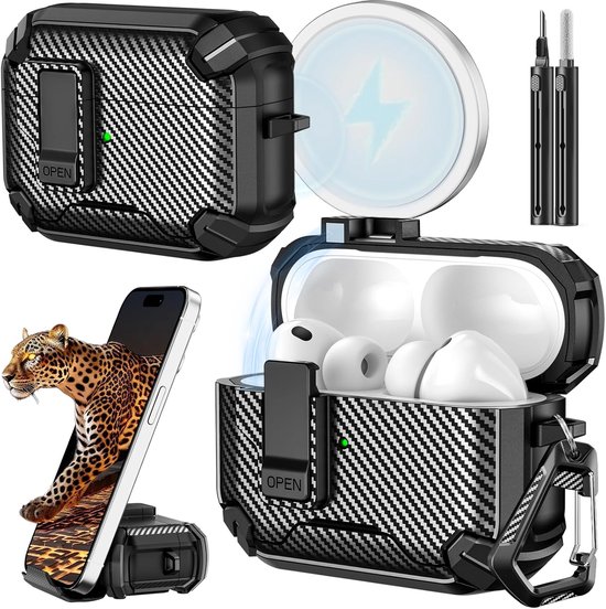for AirPods Pro 3 Case, Carbon Fiber Texture-Black