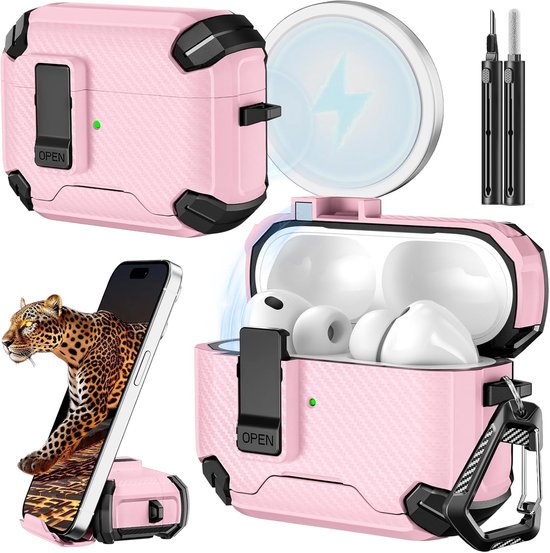 for AirPods Pro 3 Case, Carbon Fiber Texture-Pink